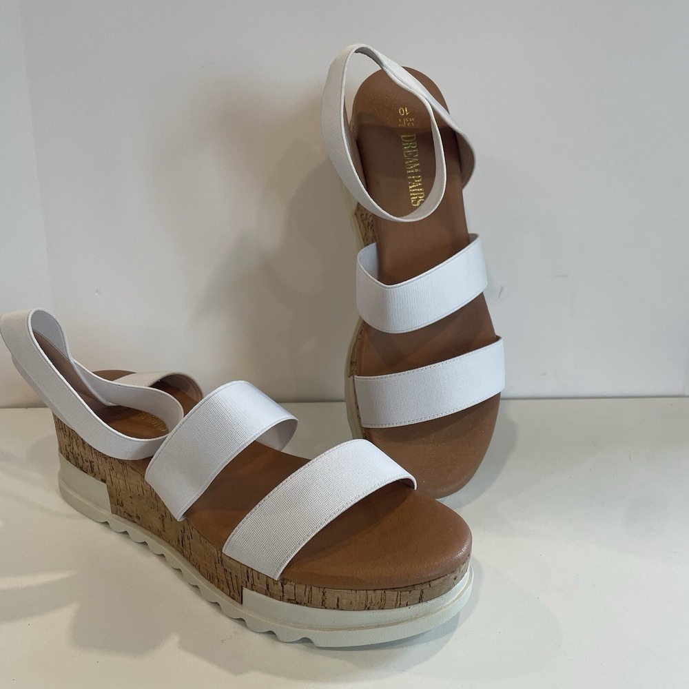 Dream Pairs REED-1 White Casual Platform Sandals Elastic Strappy Womens Size 10